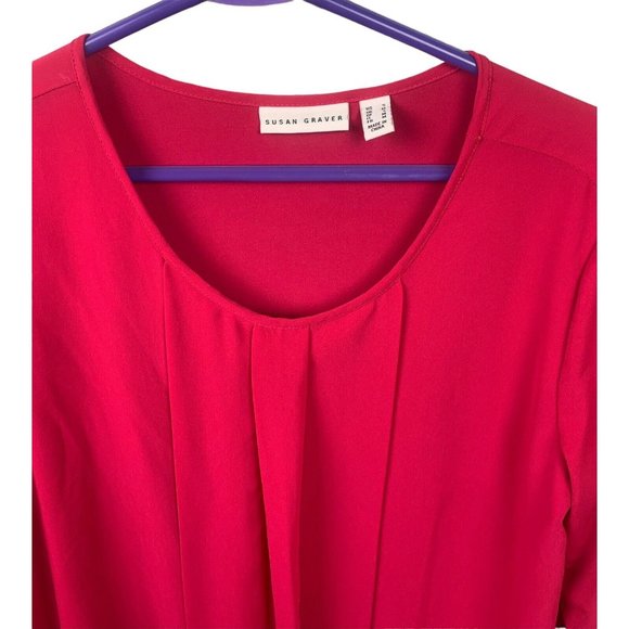 Susan Graver Womens Blouse Top Small Pink Long Sleeve Business Dressy Pleated - Picture 3 of 13